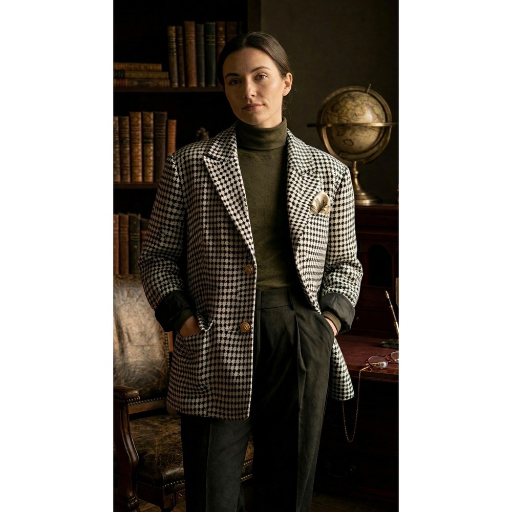 Dark Acadamia Commense Houndstooth Blazer Timeless Jacket Preppy Career Size S